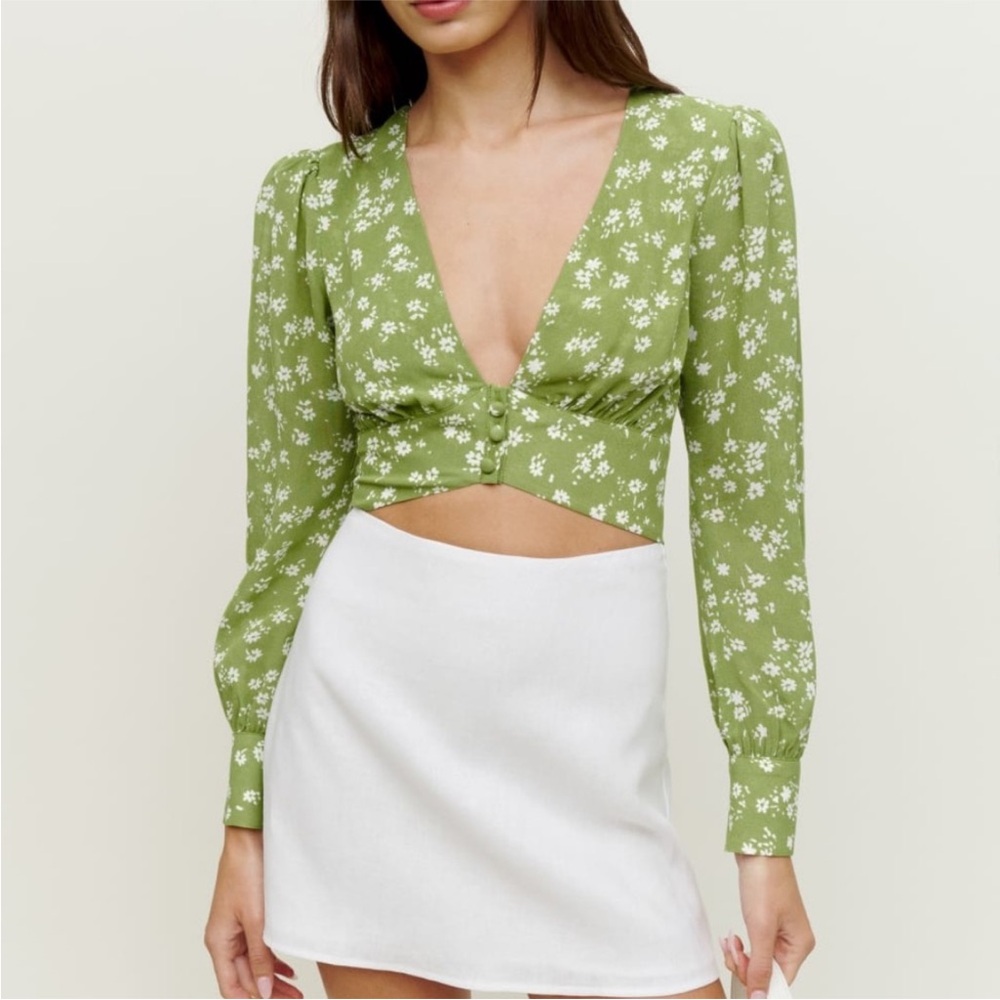 Reformation Averie Green Floral Top